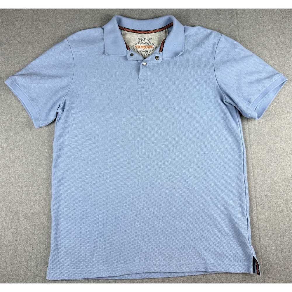 Weatherproof Vintage Mens Large Blue Pique Polo Shirt Short Sleeve Cotton Blend